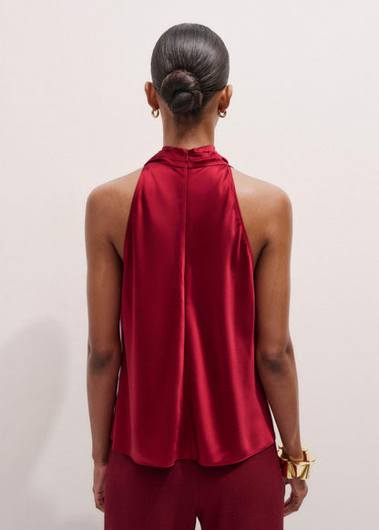 ME+EM Red Silk Satin Halterneck Sleeveless Top