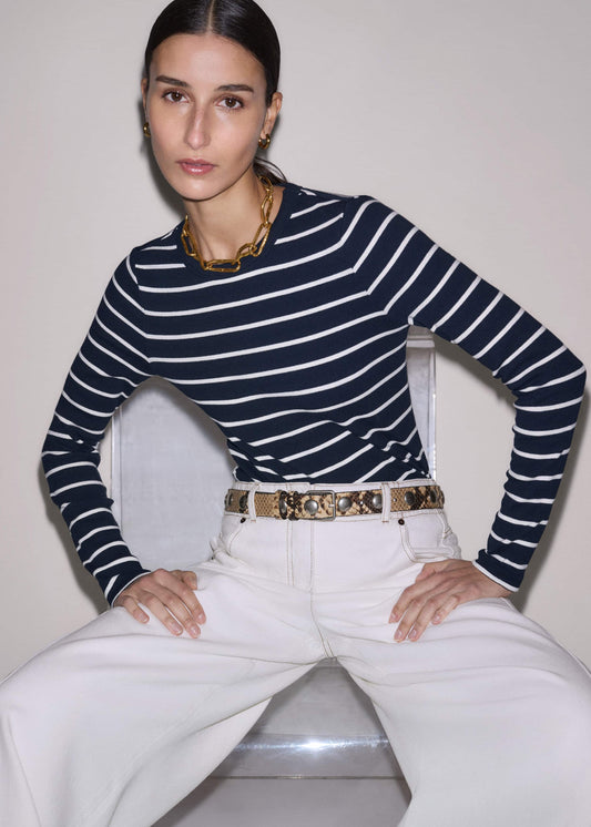 ME+EM Navy Ultimate Rib Long Sleeve Top