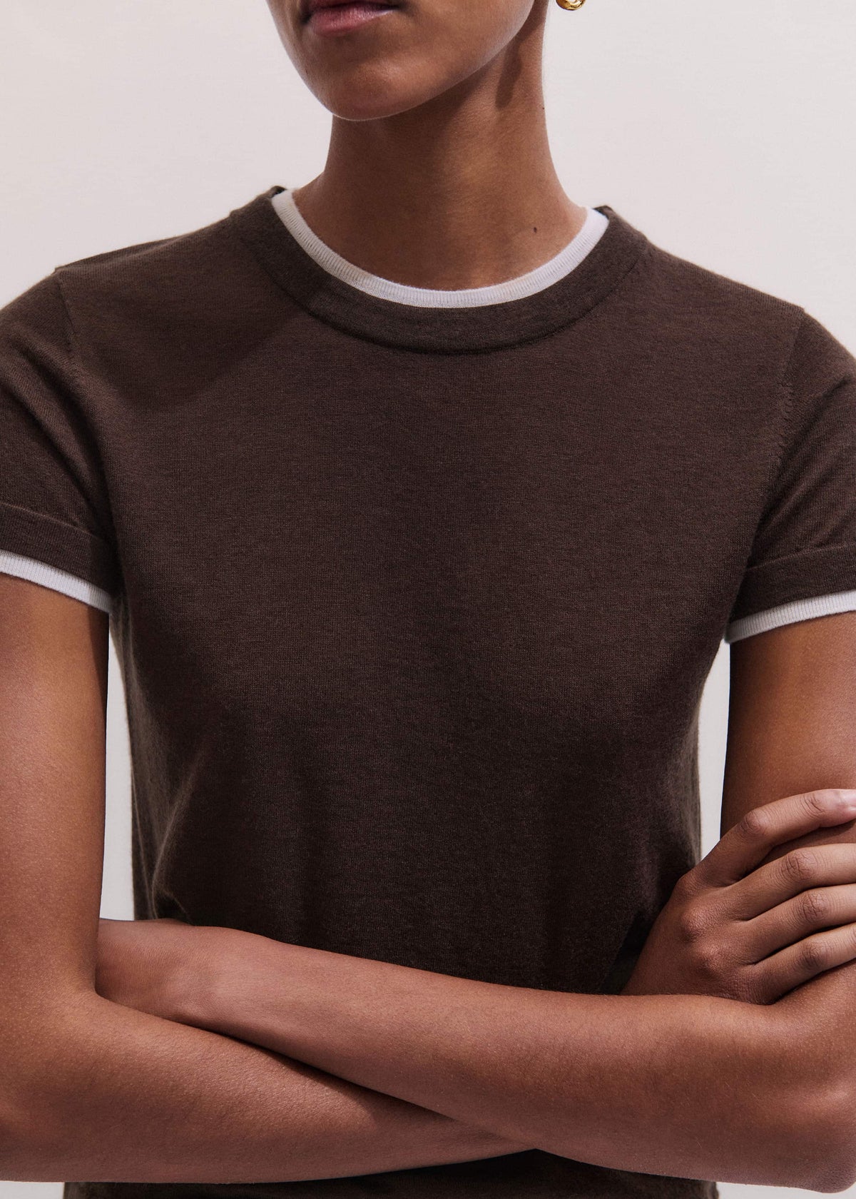 ME+EM Brown Barely There Contrast Trim Knit Baby Tee