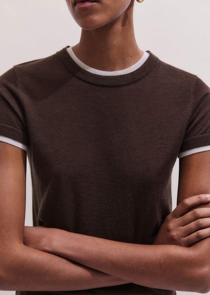 ME+EM Brown Barely There Contrast Trim Knit Baby Tee
