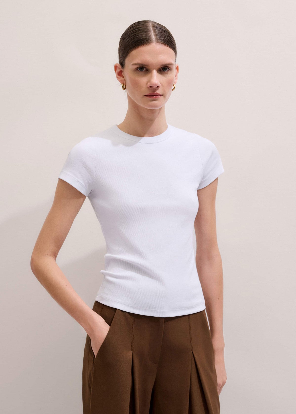 ME+EM White Ultimate Fitted Rib Crew Neck Tee
