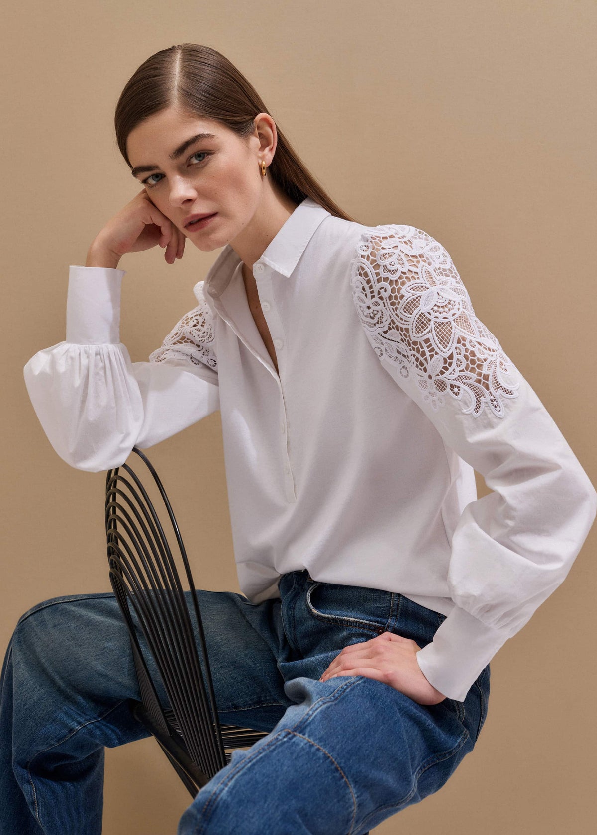 ME+EM White Lace Sleeve Swing Top