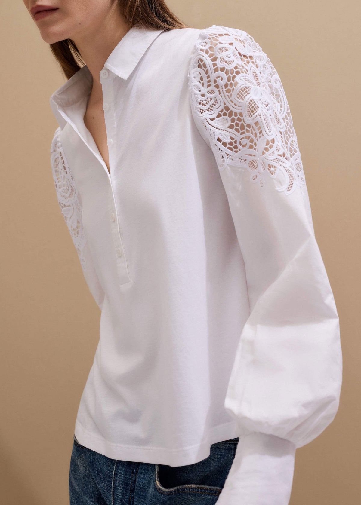 ME+EM White Lace Sleeve Swing Top