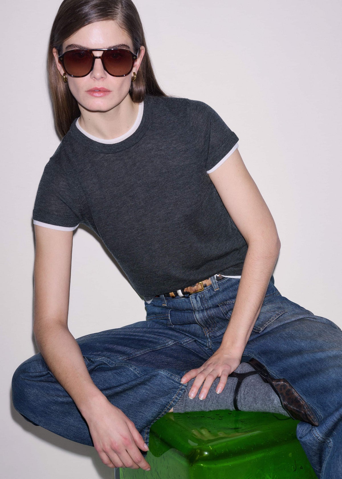 ME+EM Grey Barely There Contrast Trim Knit Baby Tee