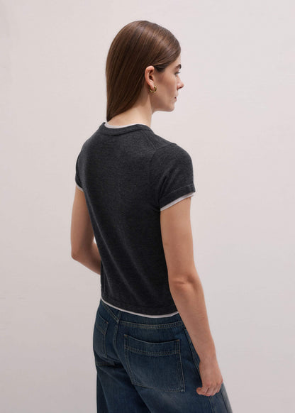 ME+EM Grey Barely There Contrast Trim Knit Baby Tee