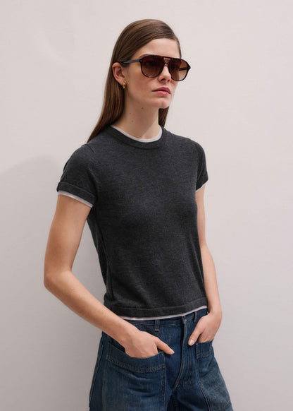ME+EM Grey Barely There Contrast Trim Knit Baby Tee
