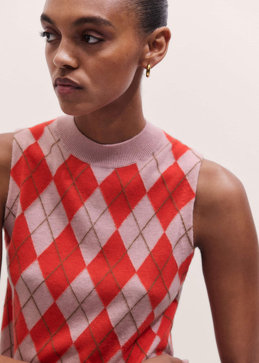 ME+EM Pink Fine Argyle Slim Knit Vest