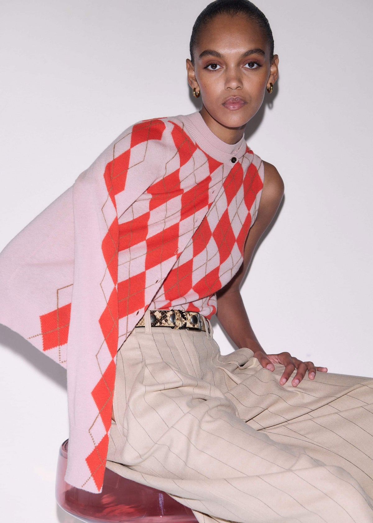 ME+EM Pink Fine Argyle Slim Knit Vest