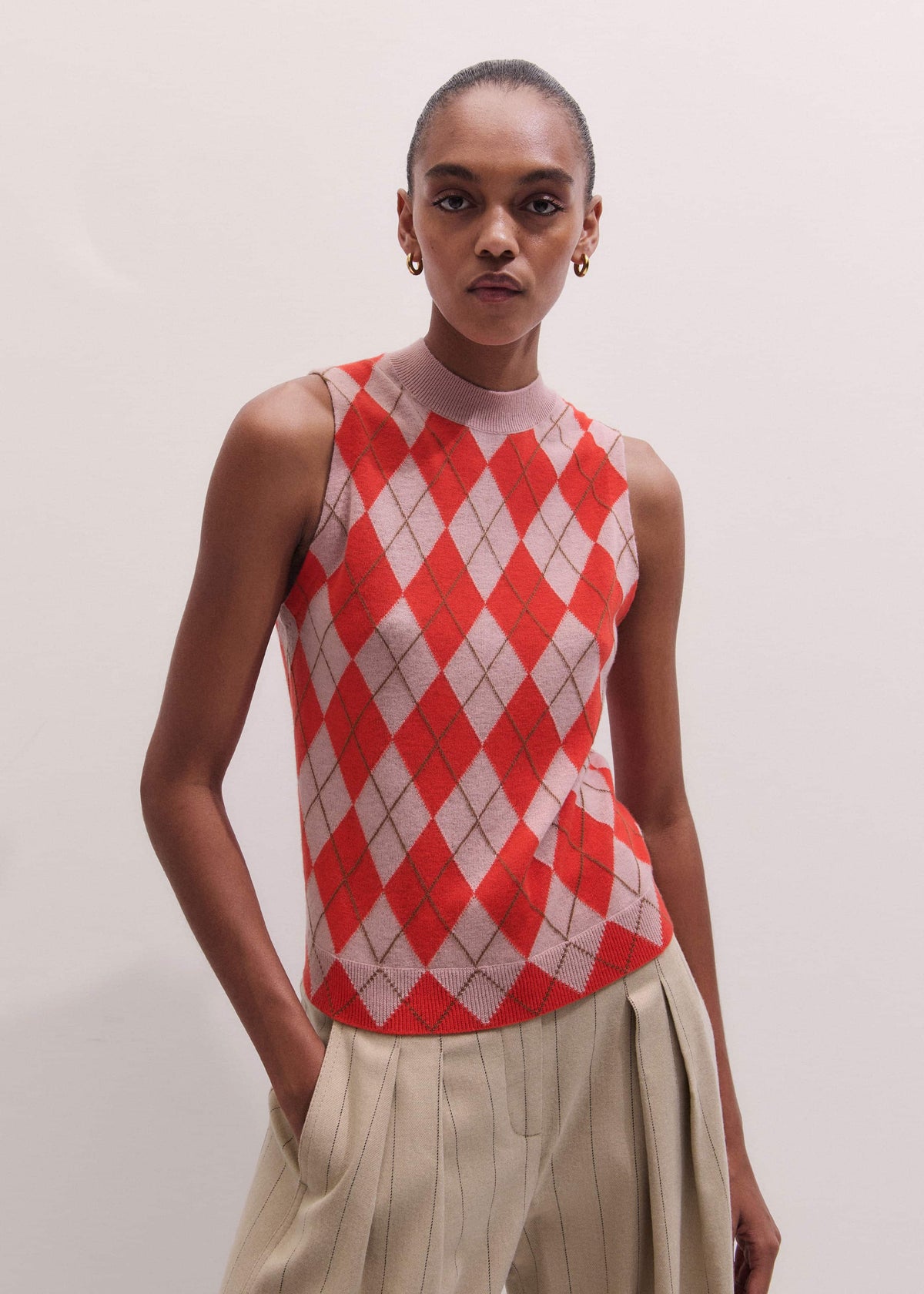 ME+EM Pink Fine Argyle Slim Knit Vest