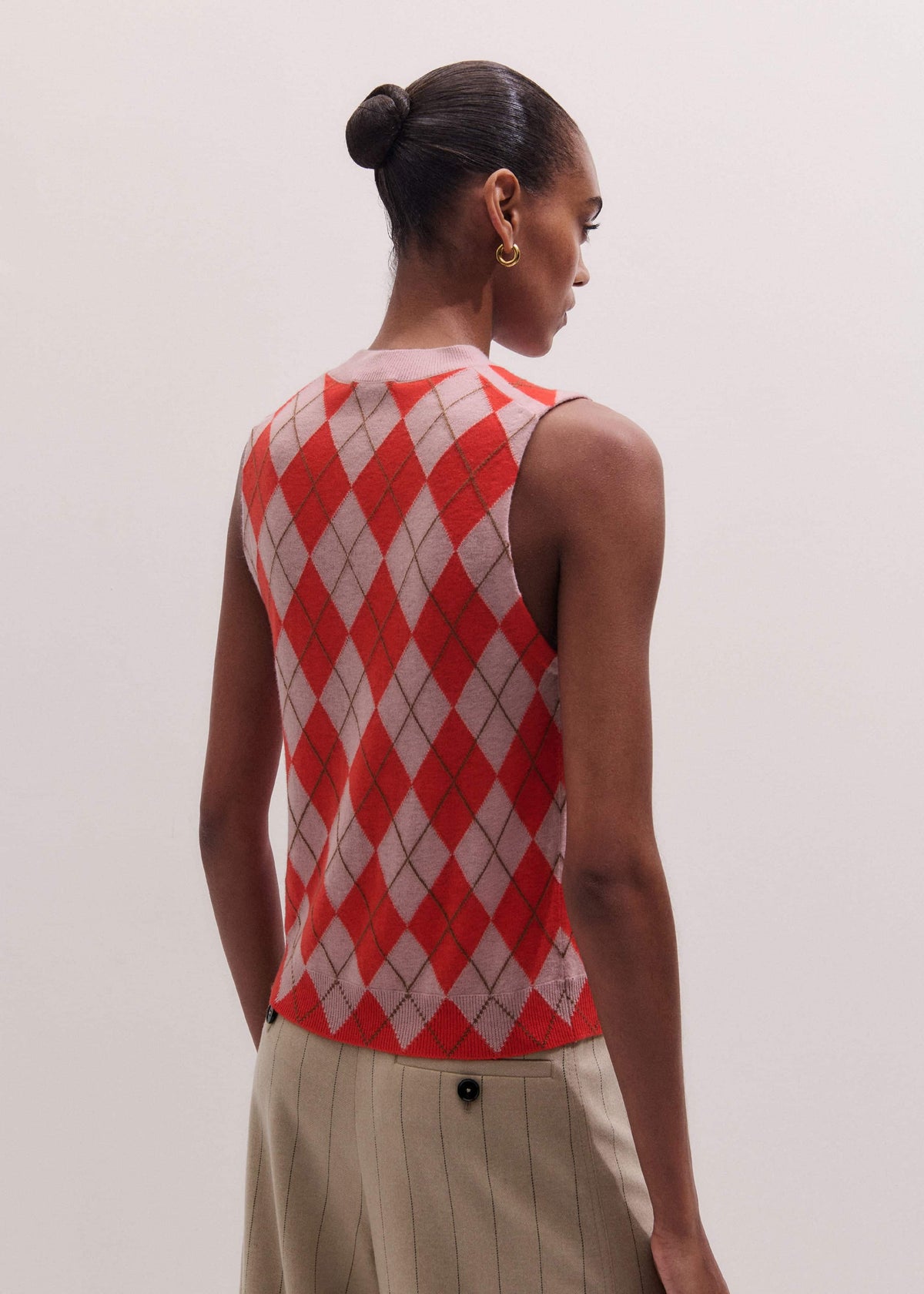 ME+EM Pink Fine Argyle Slim Knit Vest