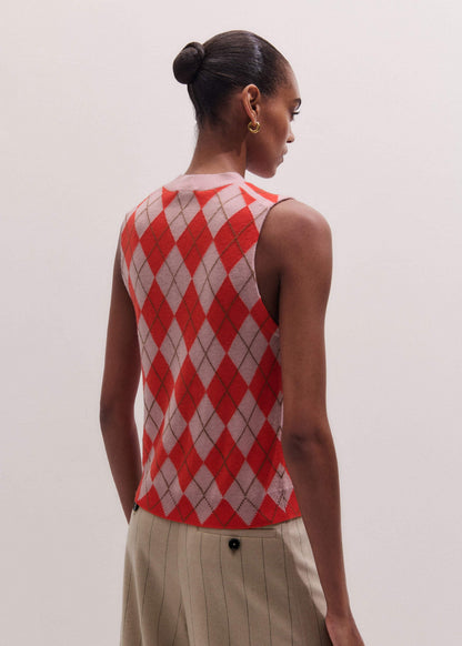 ME+EM Pink Fine Argyle Slim Knit Vest