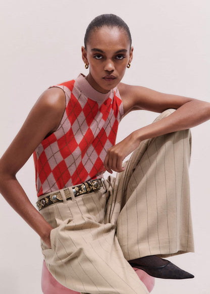 ME+EM Pink Fine Argyle Slim Knit Vest