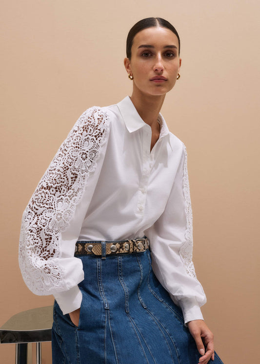 ME+EM White Lace + Poplin Layering Shirt