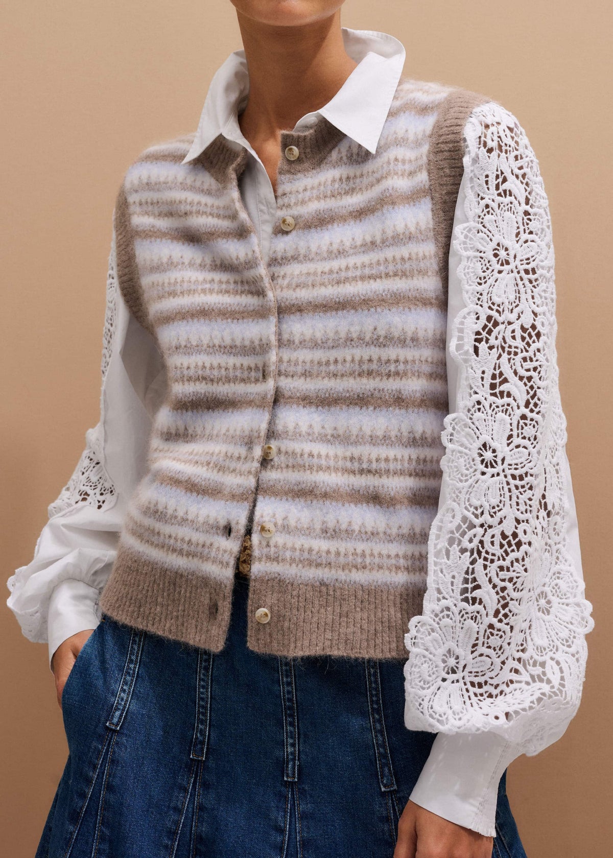 ME+EM White Lace + Poplin Layering Shirt