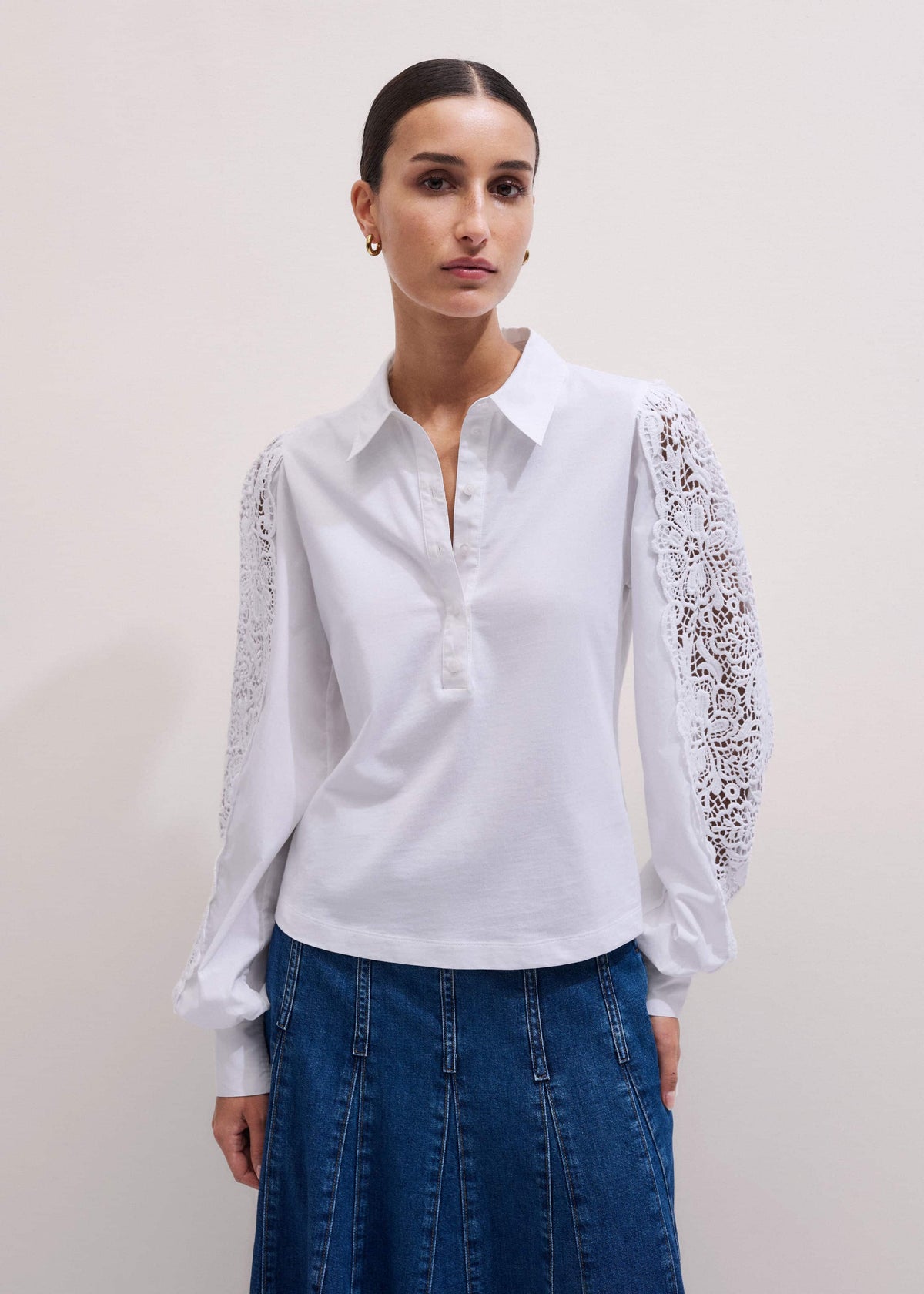 ME+EM White Lace + Poplin Layering Shirt