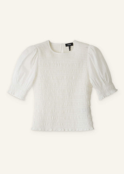 ME+EM White Soft Cotton Contrast Stitch Smocked Day Top