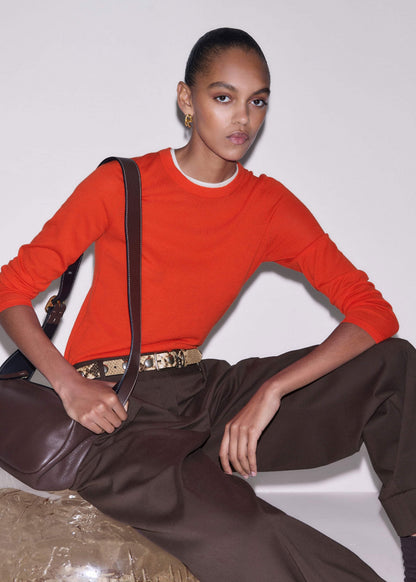 ME+EM Orange Barely There Contrast Trim Sweater