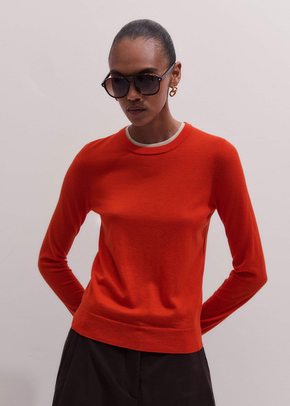 ME+EM Orange Barely There Contrast Trim Sweater