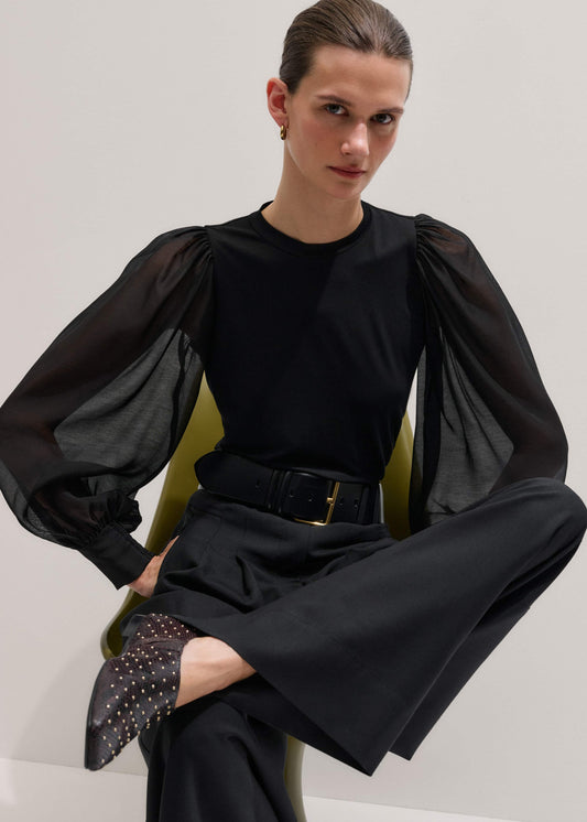 ME+EM Black Balloon Sleeve Slim Layering Top