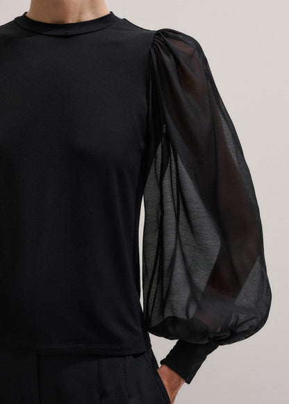 ME+EM Black Balloon Sleeve Slim Layering Top