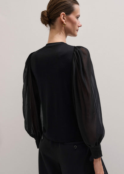 ME+EM Black Balloon Sleeve Slim Layering Top