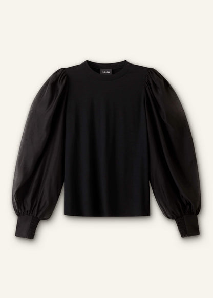 ME+EM Black Balloon Sleeve Slim Layering Top