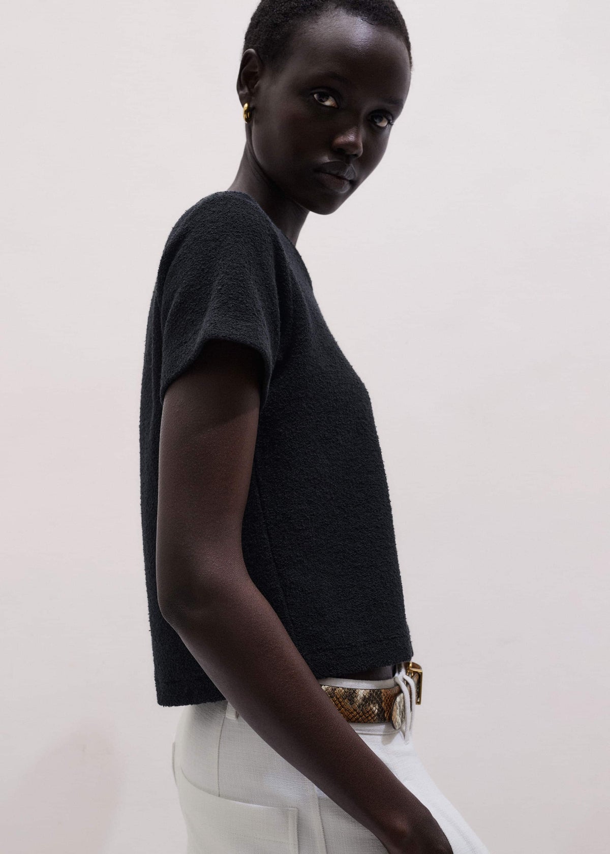ME+EM Black Textured Crew Neck Baby Tee