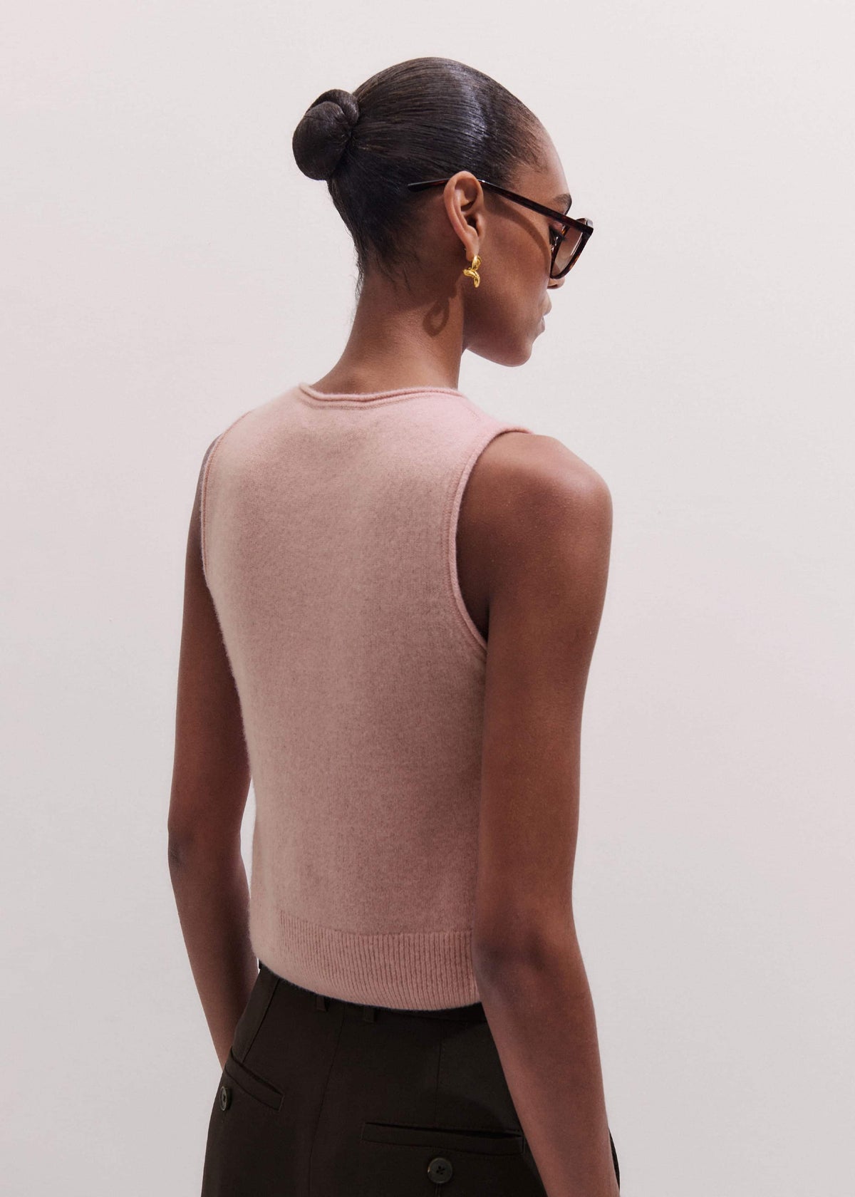 ME+EM Pink Cashmere Roll Trim Knit Sweater Vest