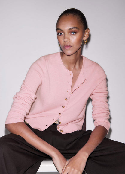 ME+EM Pink Cashmere Roll Trim Straight Cardigan