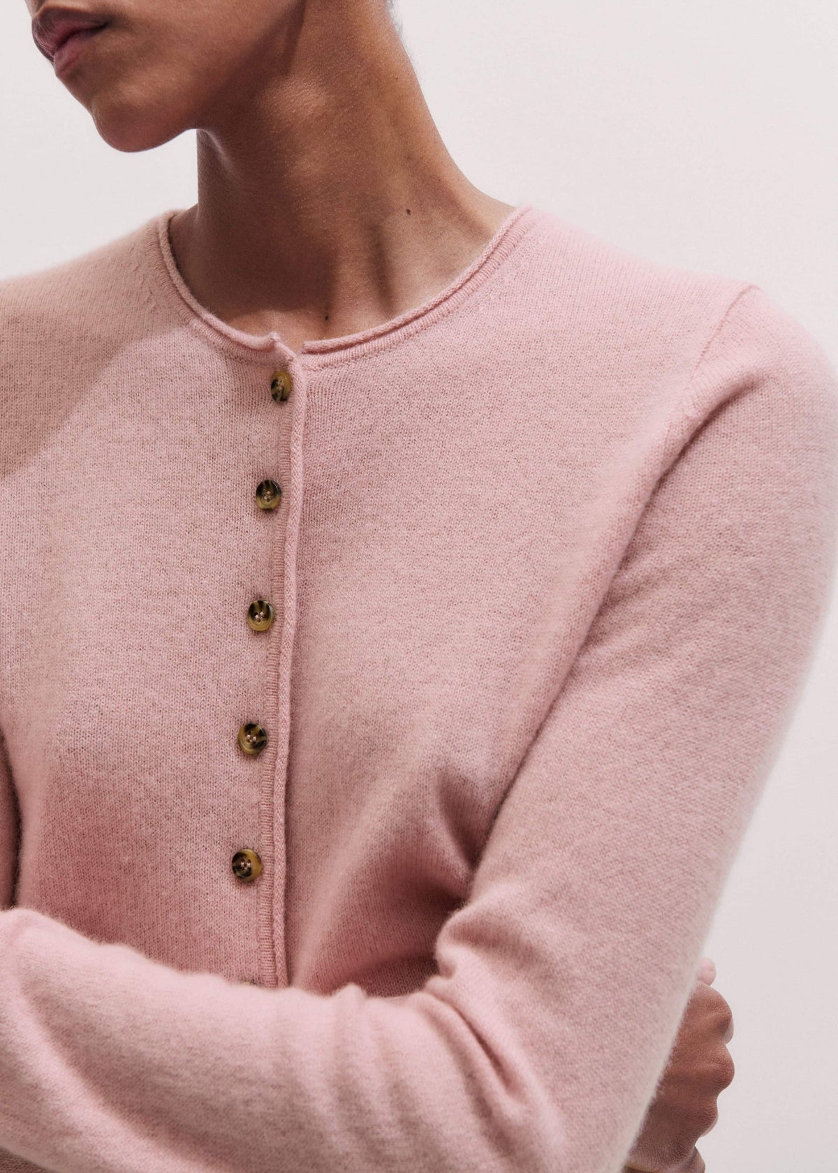 ME+EM Pink Cashmere Roll Trim Straight Cardigan