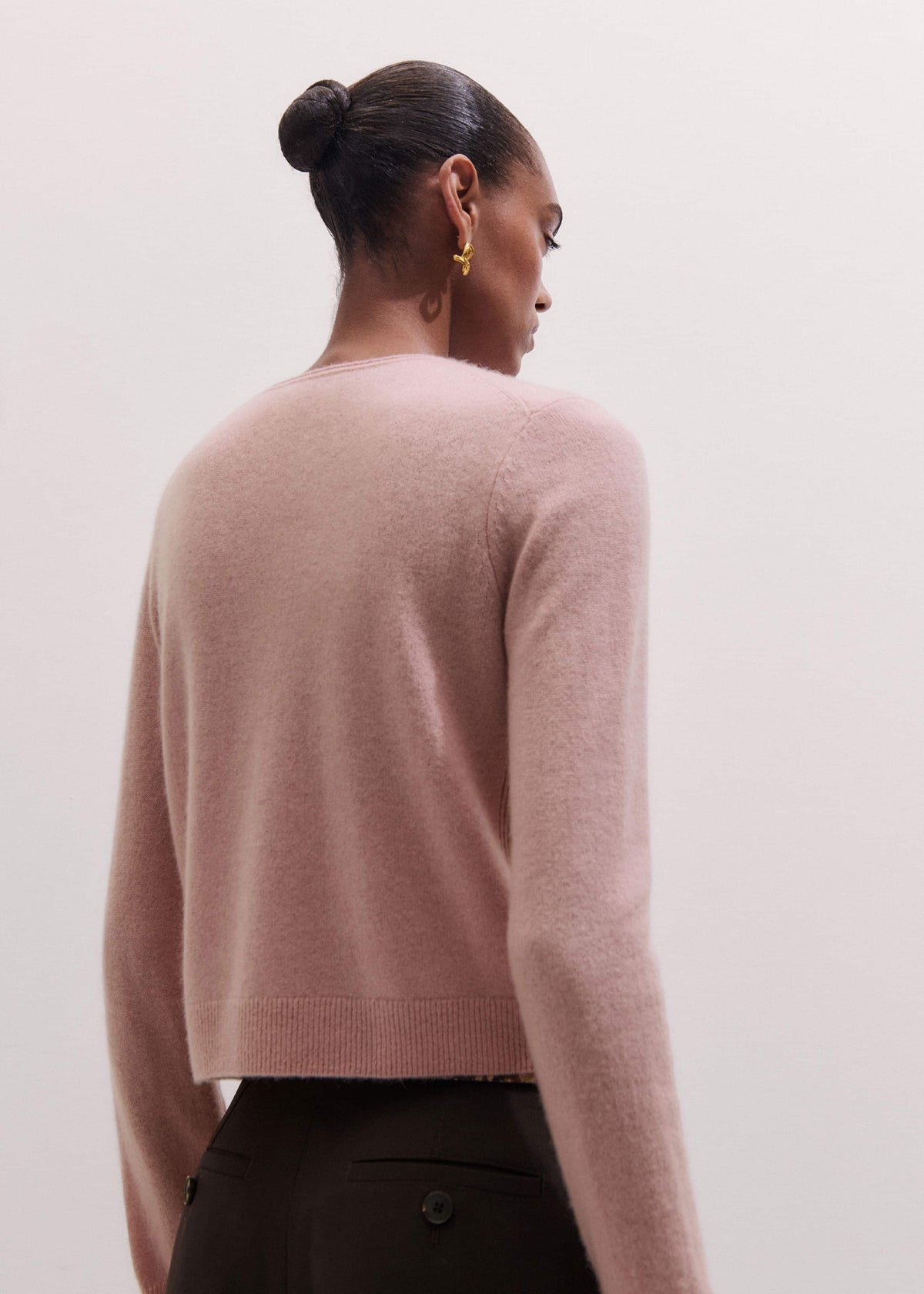 ME+EM Pink Cashmere Roll Trim Straight Cardigan
