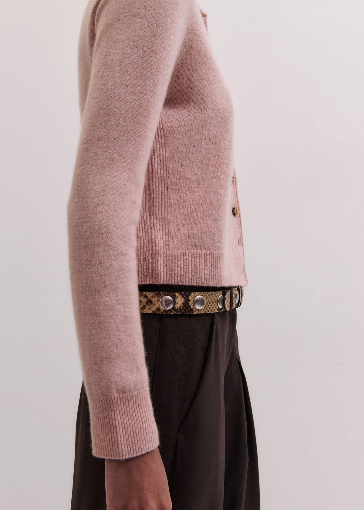 ME+EM Pink Cashmere Roll Trim Straight Cardigan