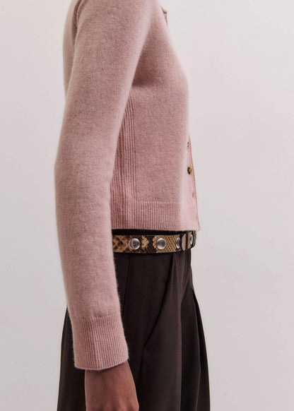 ME+EM Pink Cashmere Roll Trim Straight Cardigan