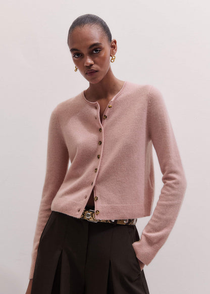 ME+EM Pink Cashmere Roll Trim Straight Cardigan