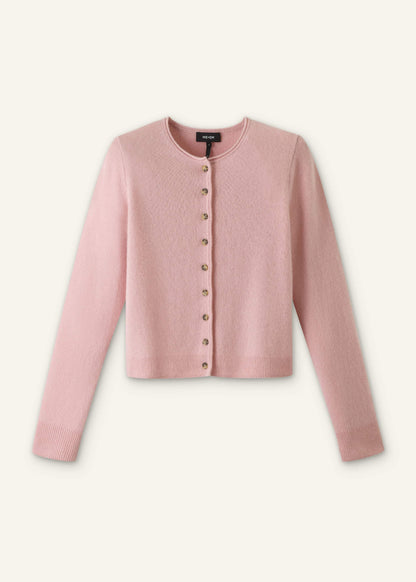 ME+EM Pink Cashmere Roll Trim Straight Cardigan
