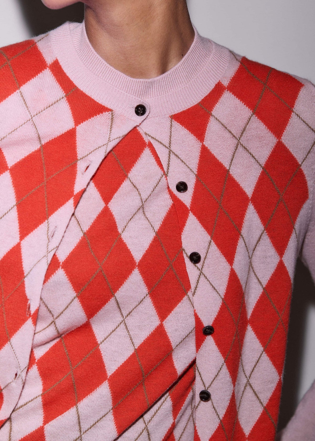 ME+EM Pink Fine Argyle Slim Knit Cardigan