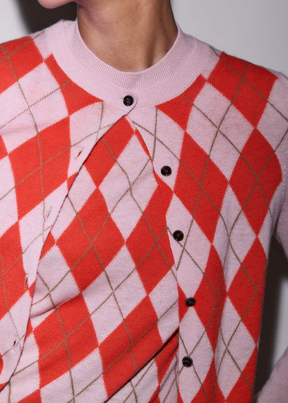 ME+EM Pink Fine Argyle Slim Knit Cardigan