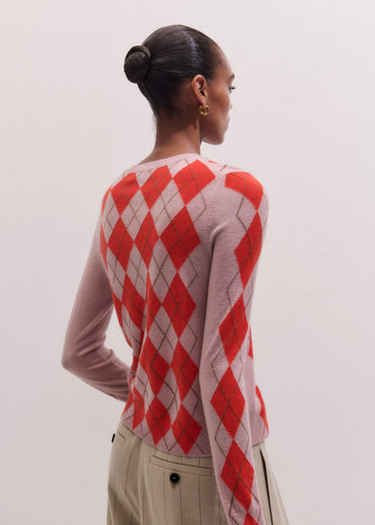 ME+EM Pink Fine Argyle Slim Knit Cardigan