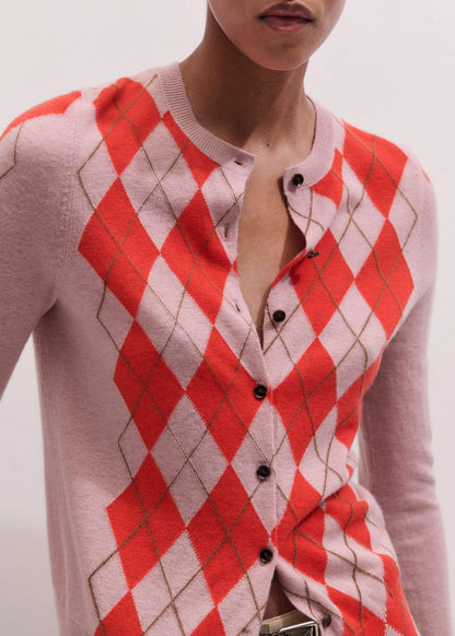 ME+EM Pink Fine Argyle Slim Knit Cardigan