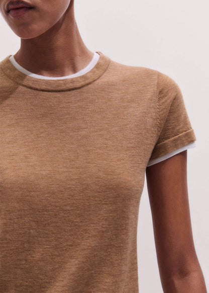 ME+EM Light Brown Barely There Contrast Trim Knit Baby Tee