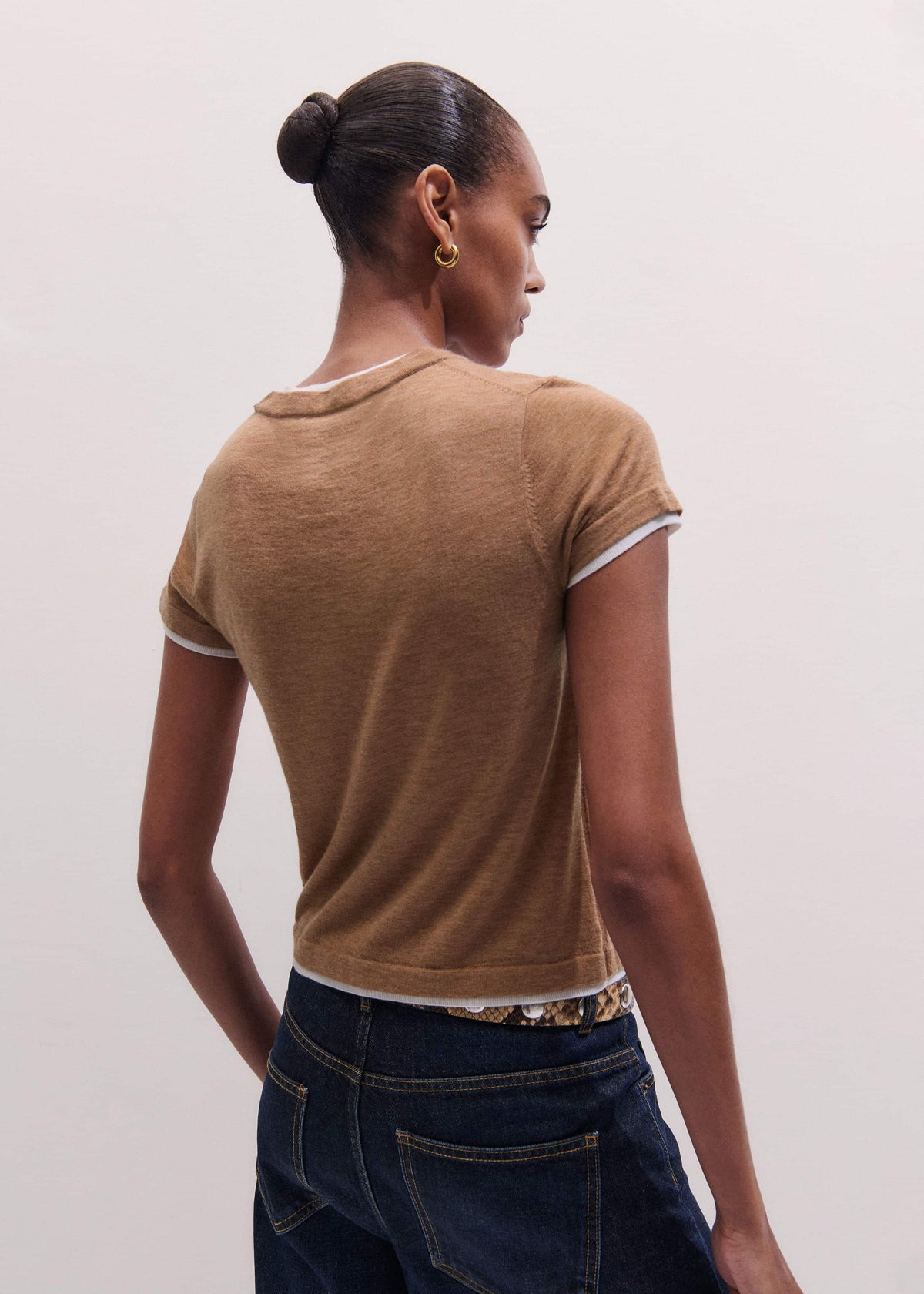ME+EM Light Brown Barely There Contrast Trim Knit Baby Tee