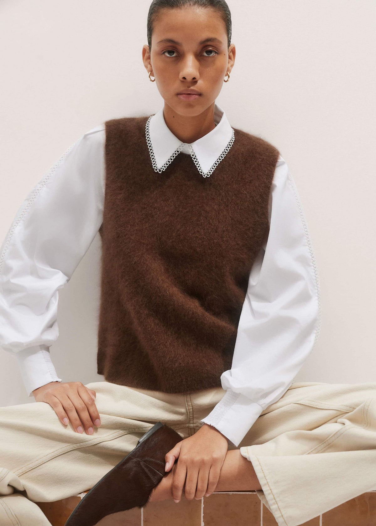ME+EM White Collared Layering Top