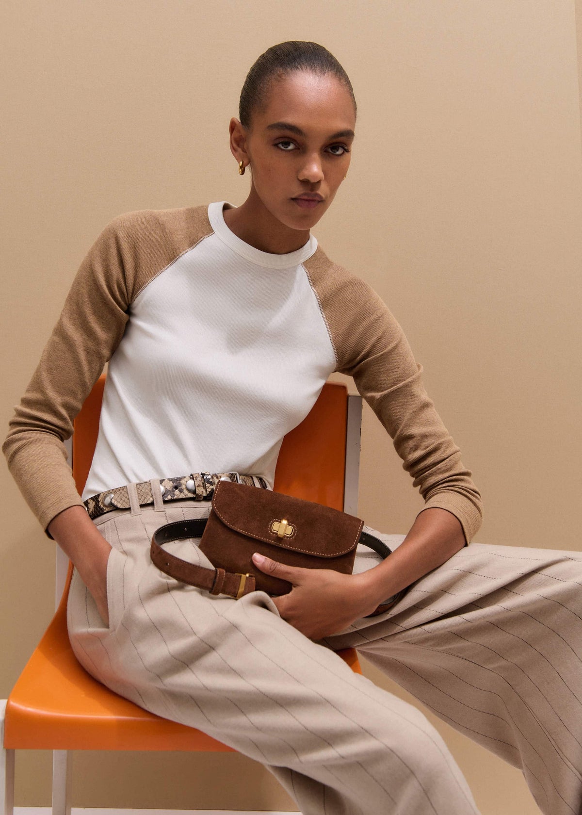 ME+EM Cream Ultimate Slim Baseball Top