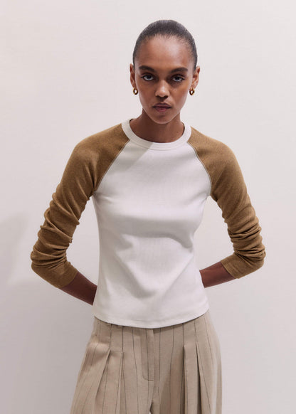 ME+EM Cream Ultimate Slim Baseball Top