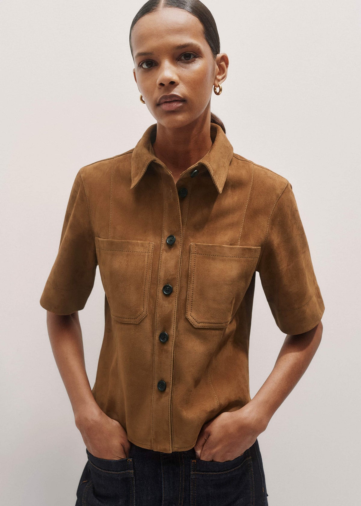 ME+EM Brown Paneled Shirt