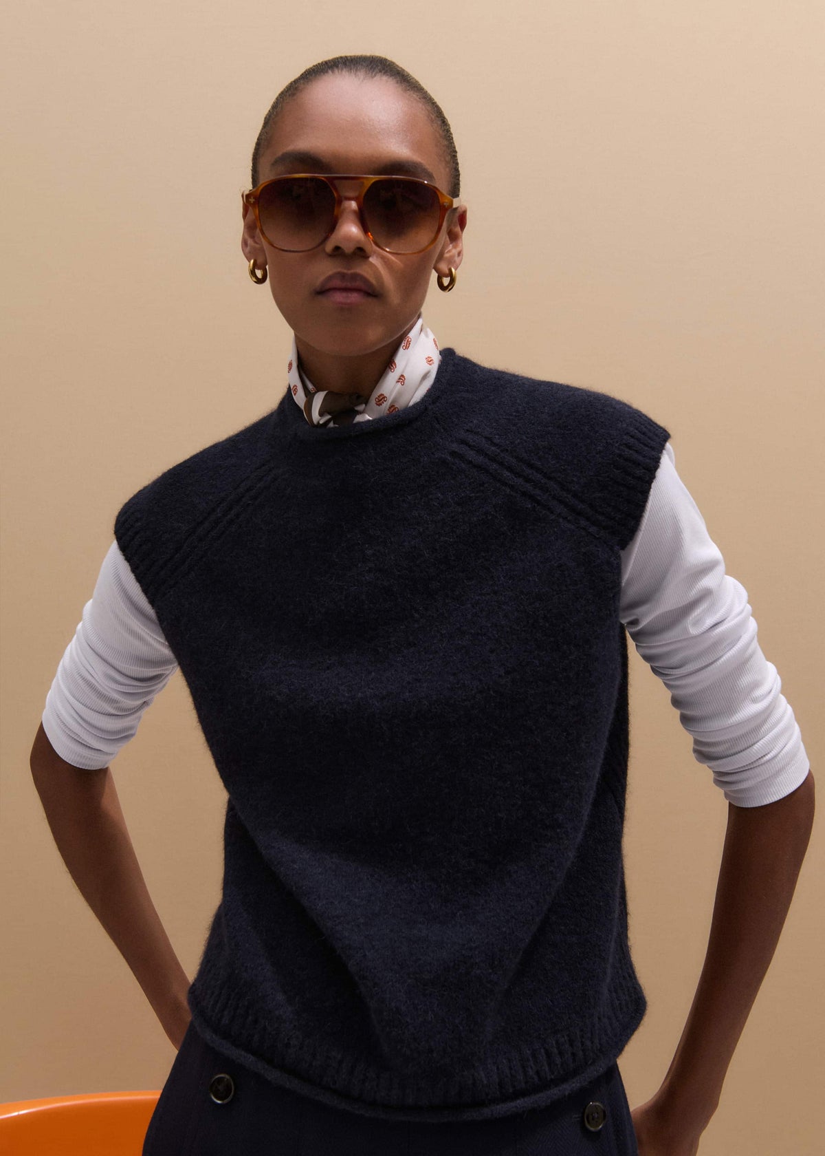 ME+EM Navy Roll Trim Straight Layering Sweater Vest