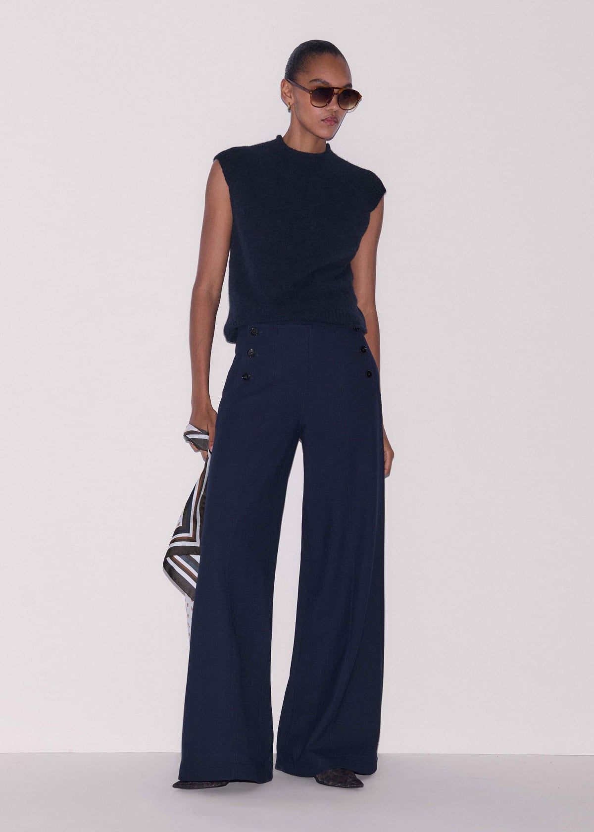 ME+EM Navy Roll Trim Straight Layering Sweater Vest