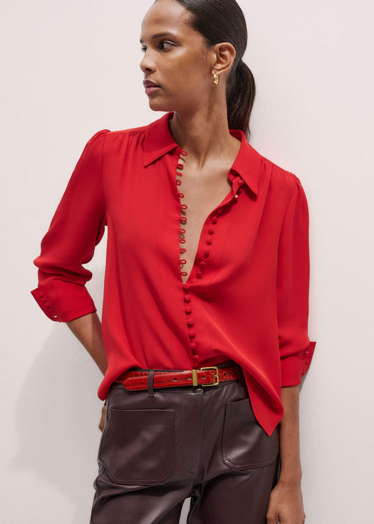 ME+EM Red Silk Button Layering Shirt + Tie