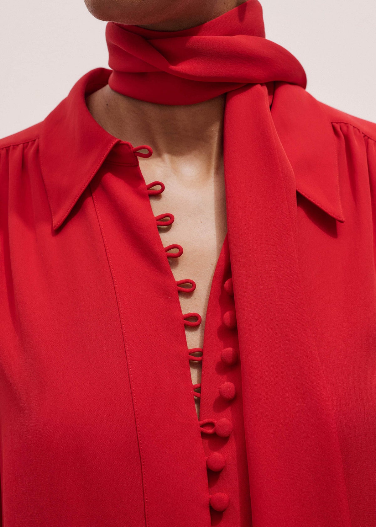 ME+EM Red Silk Button Layering Shirt + Tie