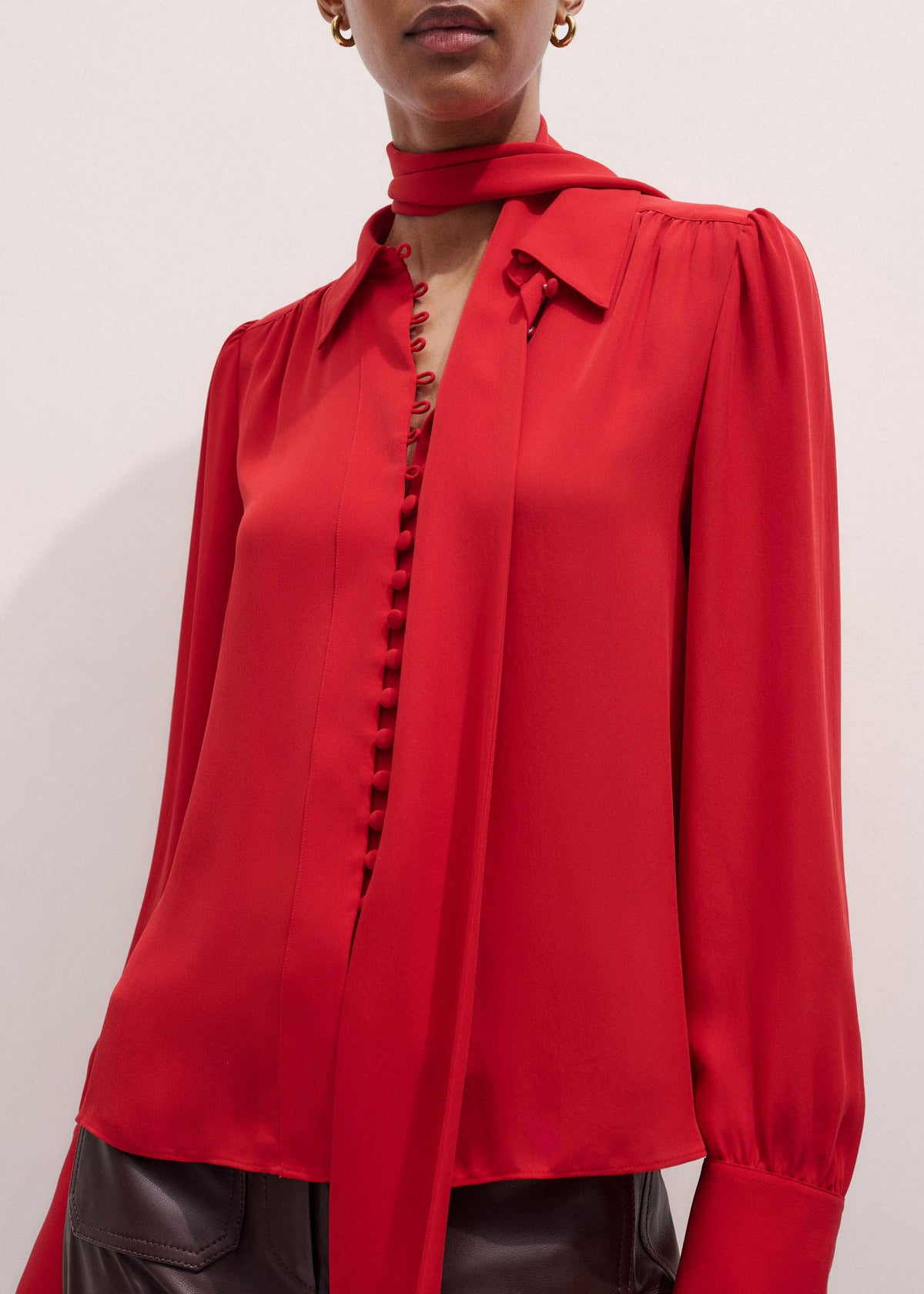 ME+EM Red Silk Button Layering Shirt + Tie